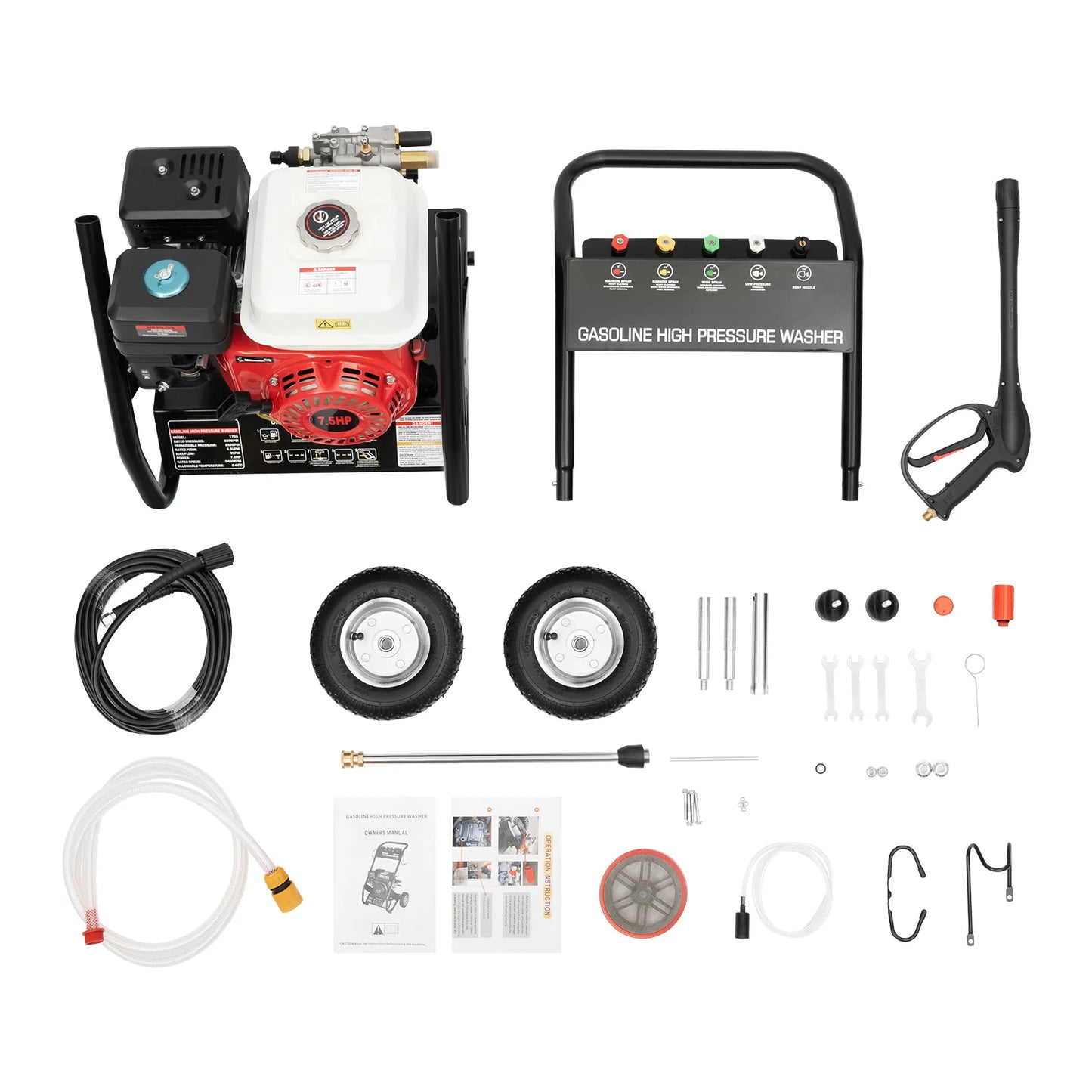 High-pressure Washer Gasoline Water Spray Gun, Pressure Dirt Machine 7.5HP Powerful, 170-190Bar