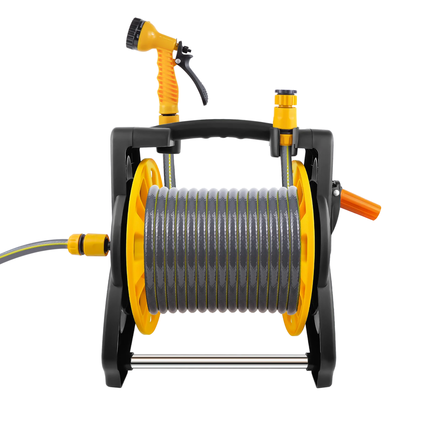 15/25/30M Garden Hose Reel Floor Standing Heavy Duty with Nozzle 7 Patterns & Fittings