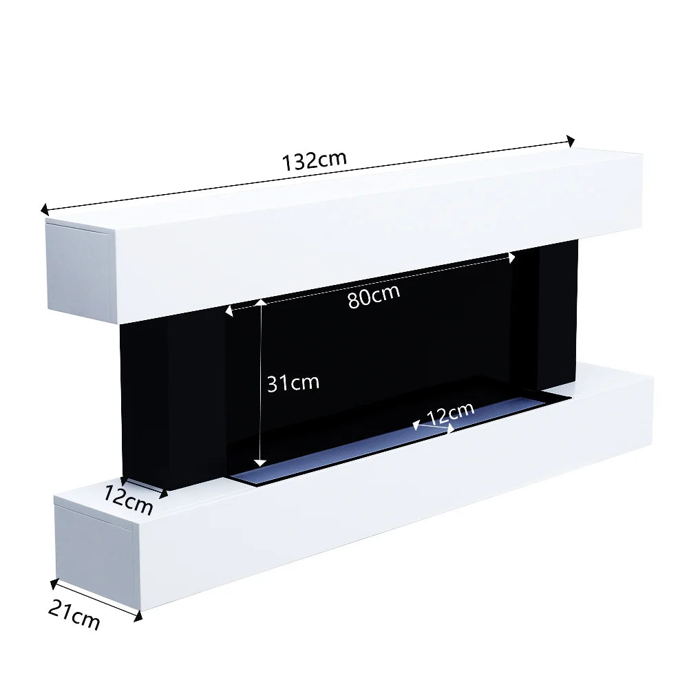 50 inch Large LED Fireplace Electric Heater Fire High Gloss glass Slim Flame