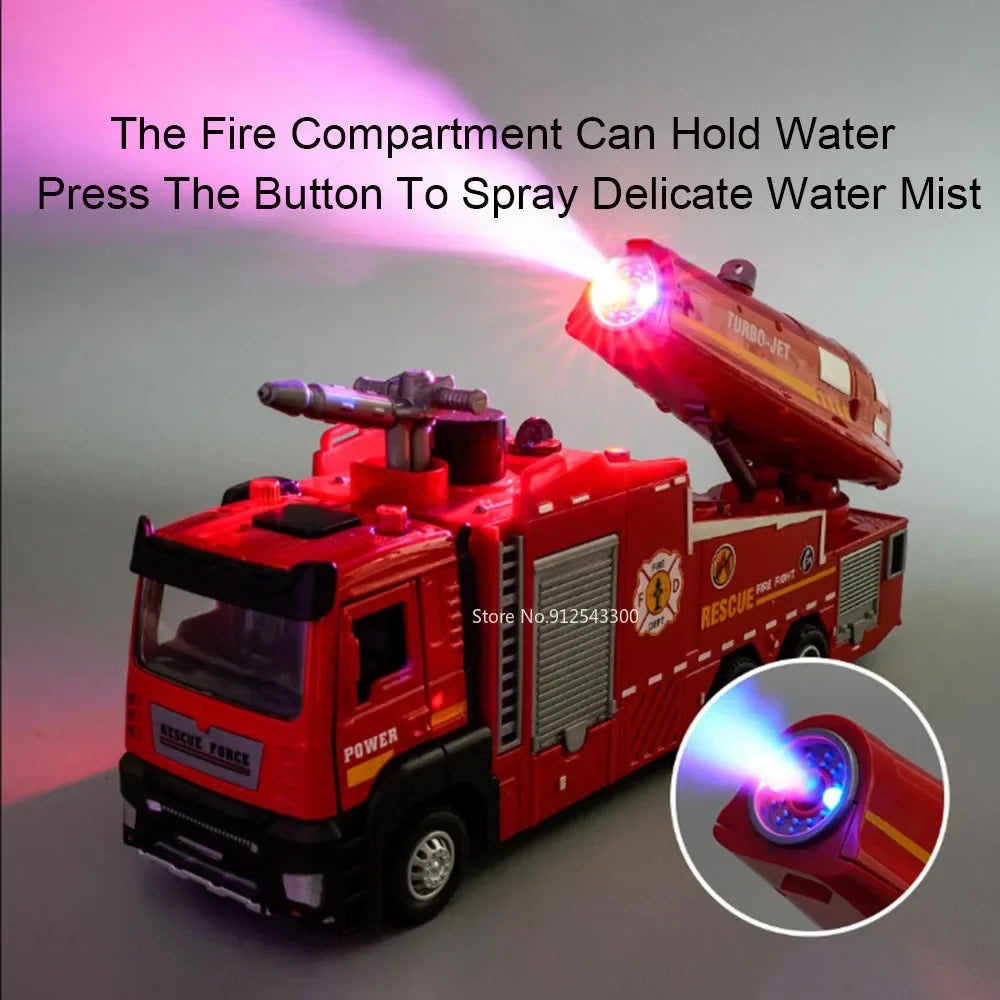 1:32 Scale Water Spray Fire Truck Model Ladder Trucks Toy Car Sound Light Christmas Gift