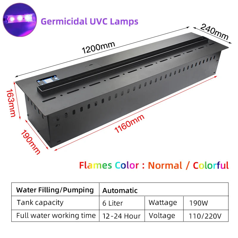 Water Vapor Fireplace Germicidal UV Lamps Customized 3D Flame Electric Fireplace Tv Stand