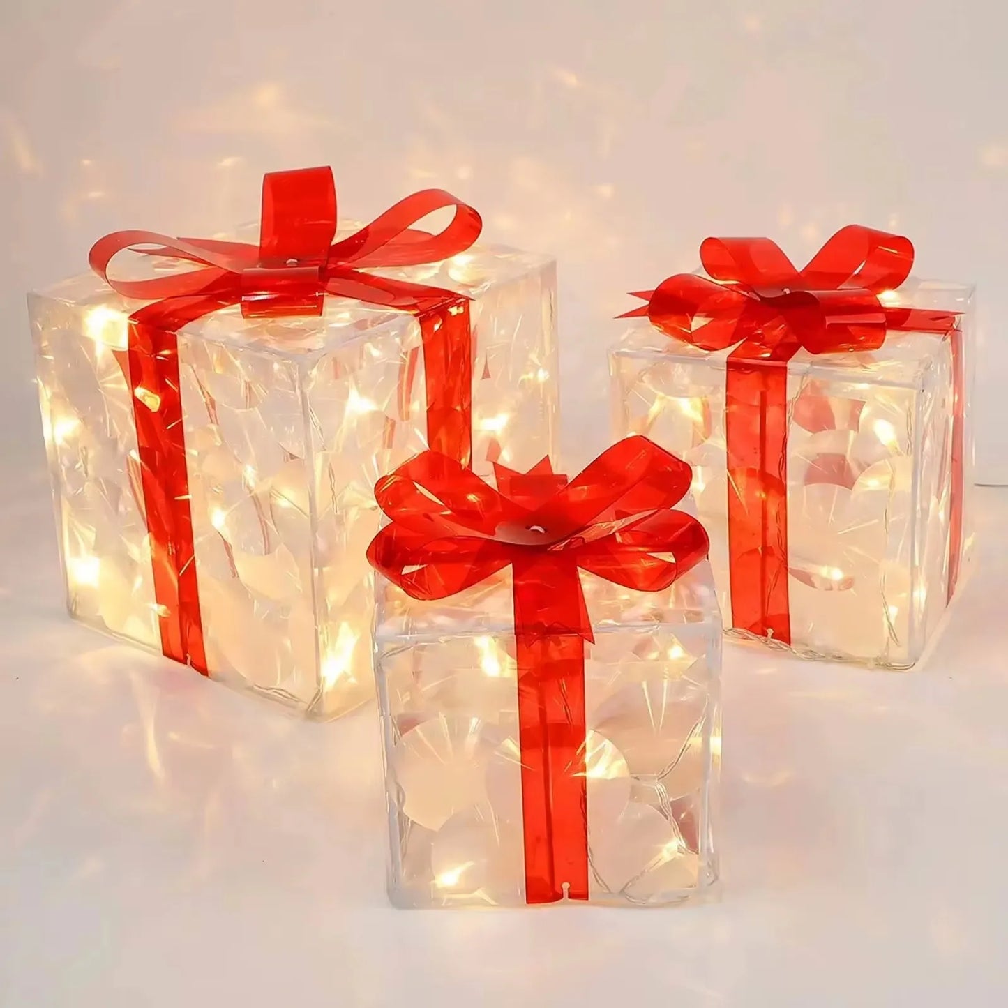 Christmas Glowing Gifts Box Decoration Ornament With Bow Lighting Box Outdoor Light Lighting Xmas New Year