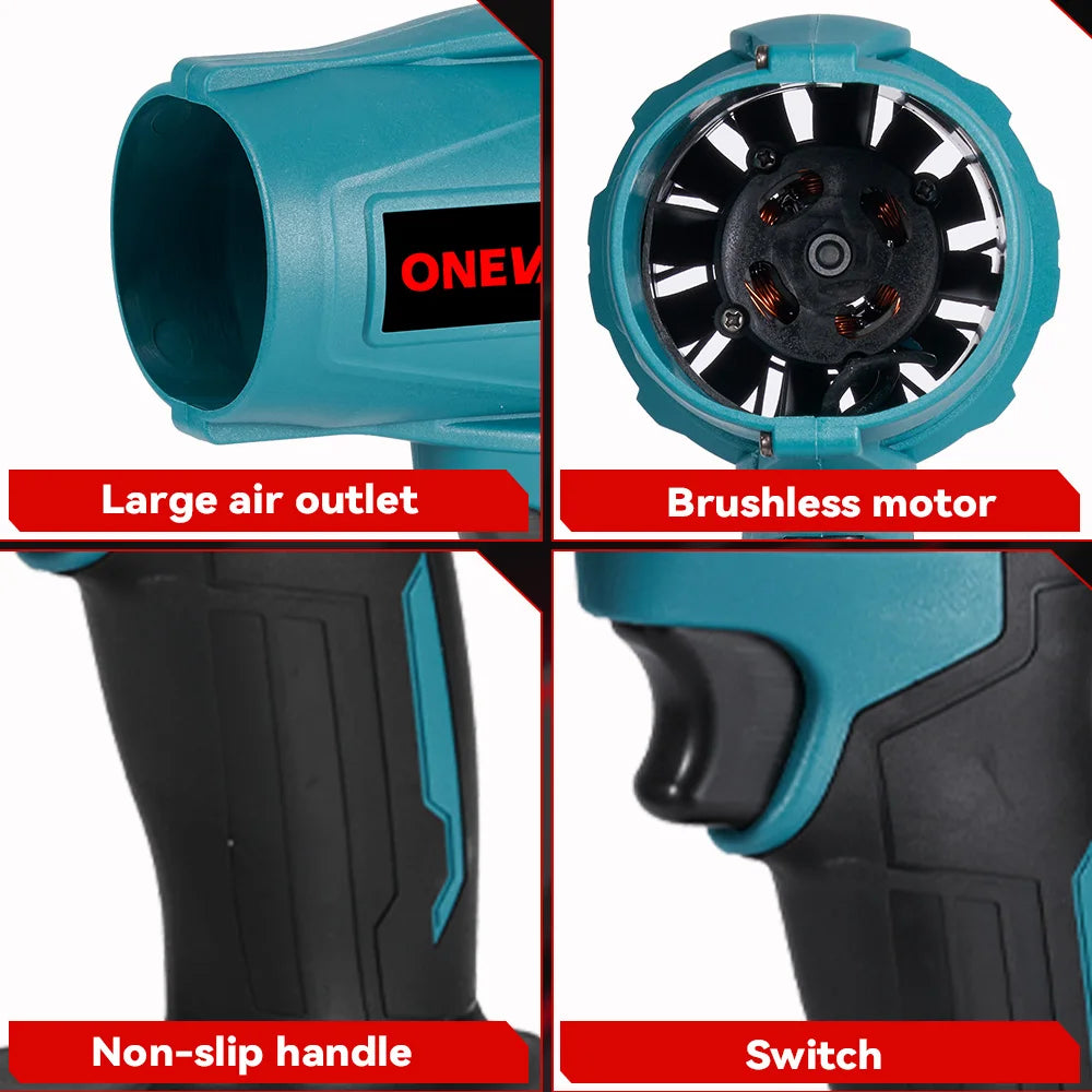 ONEVAN 2000W 200M/S Brushless Electric Turbo Fan Cordless Leaf Air Blowers Snow Dust Blowing Power Tool