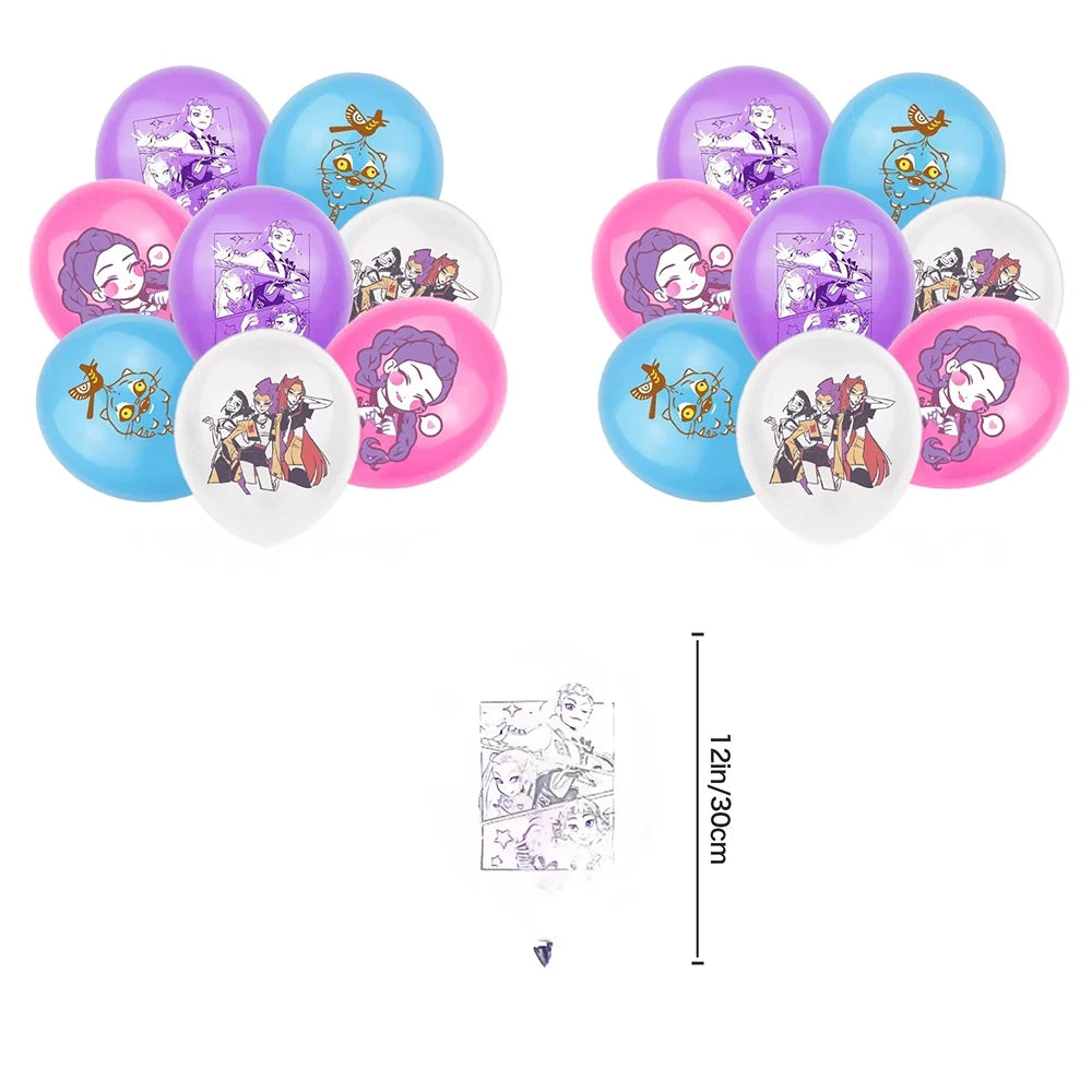 Korean Anime Kpop Demon Hunters Birthday and Christmas Party Decoration Outdoors Set-Balloons Banner Cake Topper And Stickifiers