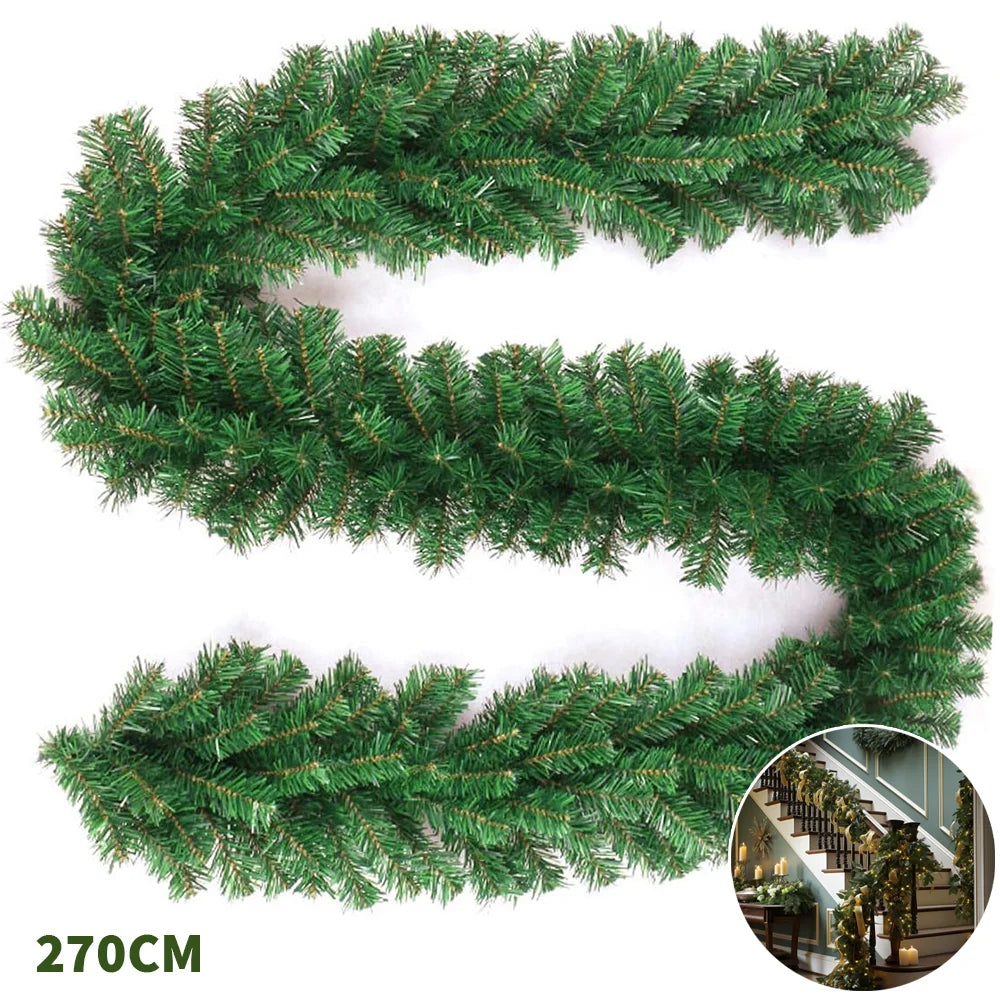 1pc/2pc 2.7M Christmas wreath Artificial Pine Leaf Rattan Strip Green Tree Rattan Decor
