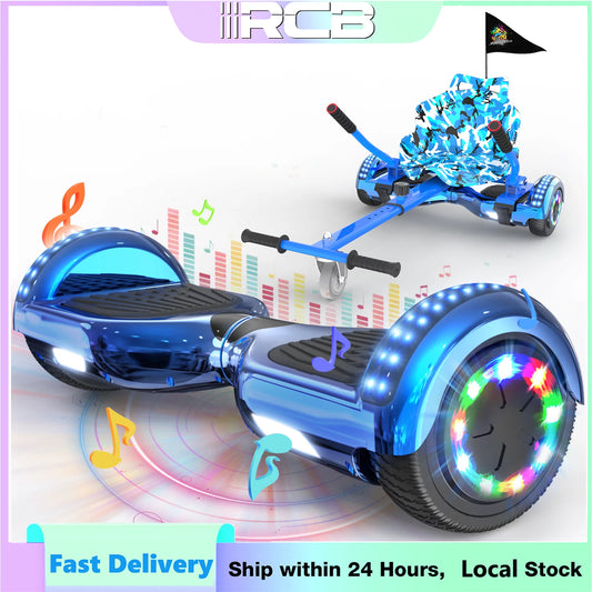 RCB 6.5-Inch Hoverboard with Go-Kart, Non-Slip Tire, LED Lights, Built-in Safety System, Electric Hoverboard for Kids & Adults
