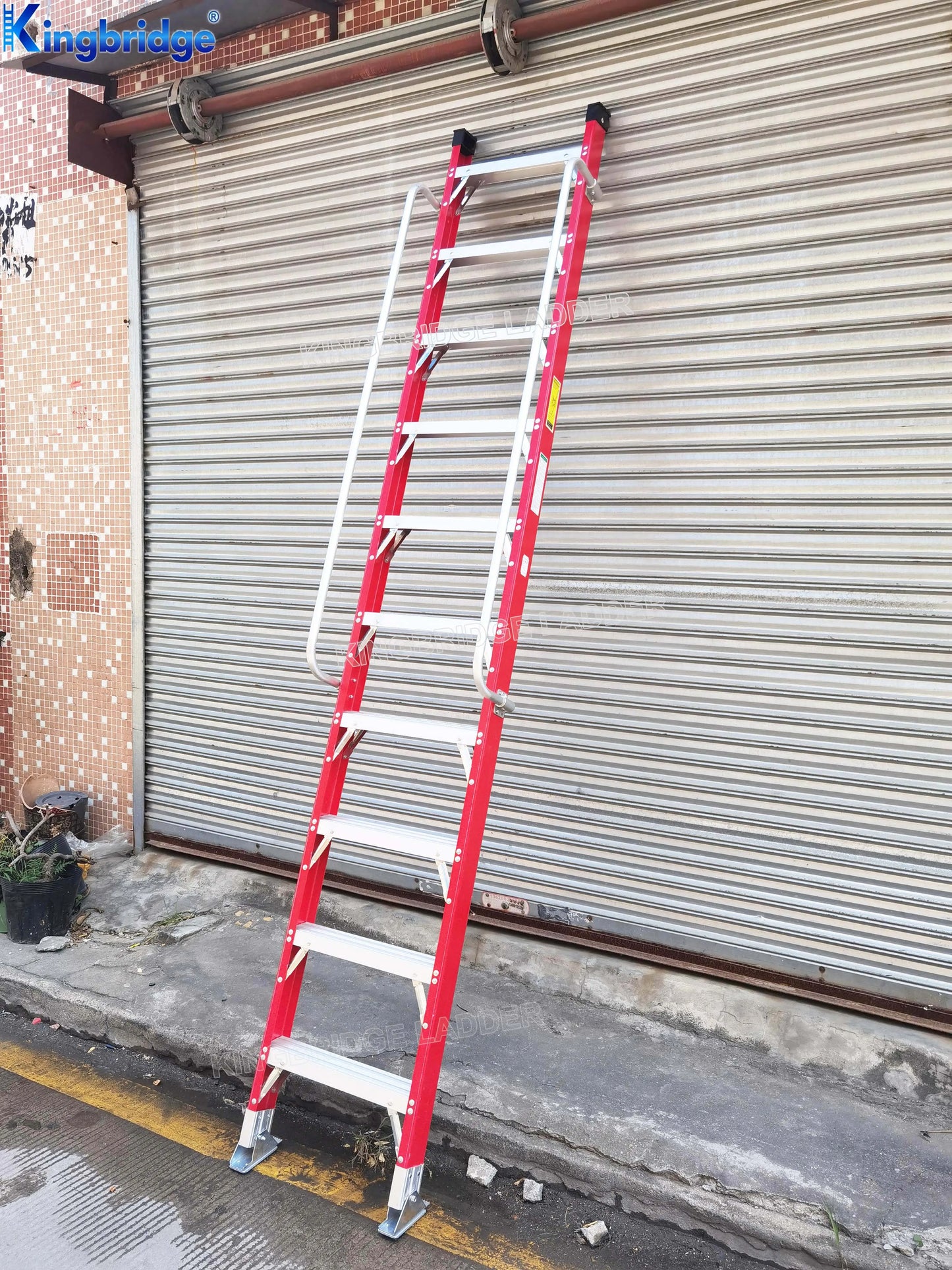 EN61478 Fiberglass Single Section Straight Strengthen Step Support And Handrail Ladder For Electricians