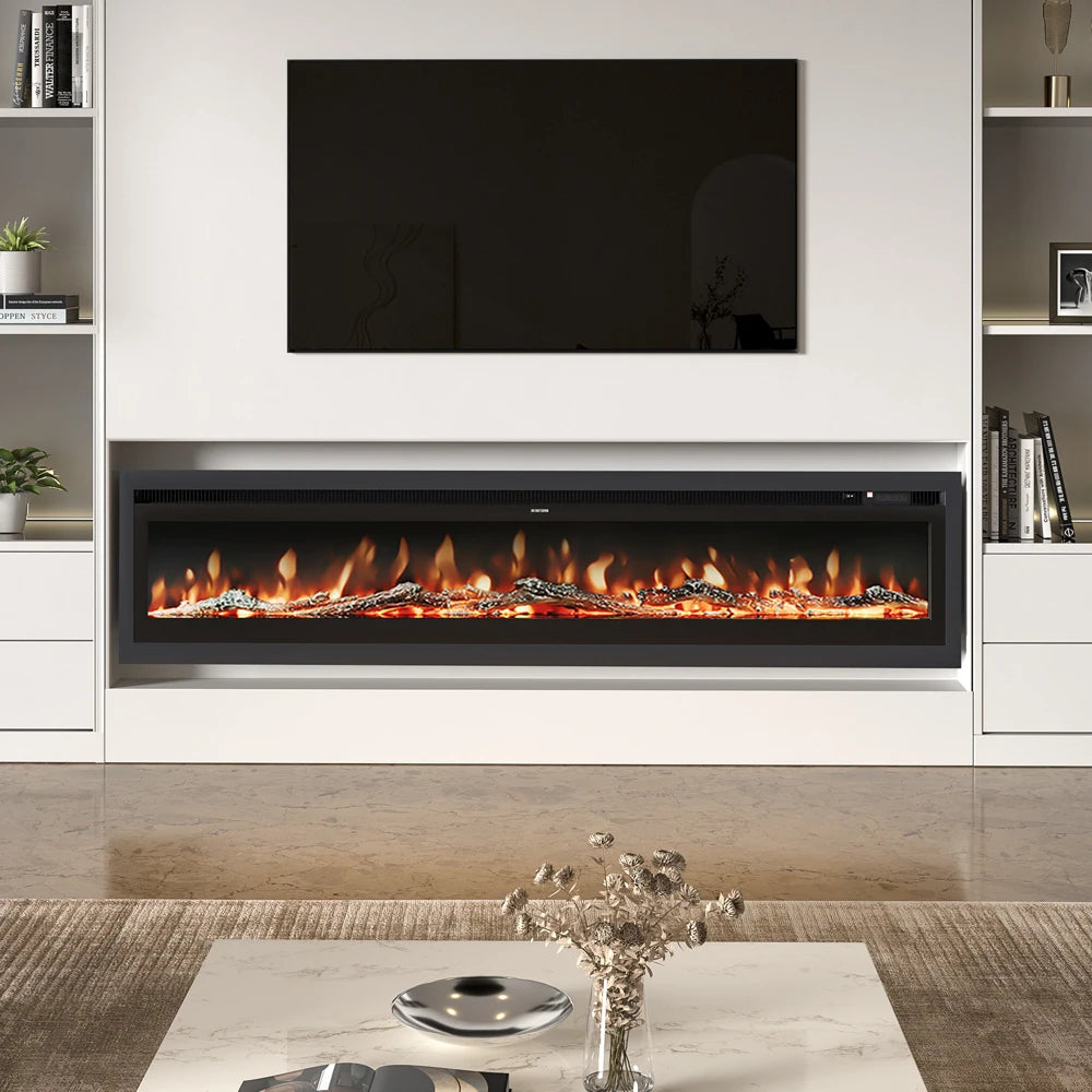 70/80 Inch Electric Fireplace with Remote 12 Flame Colours 1800W Home Decoration