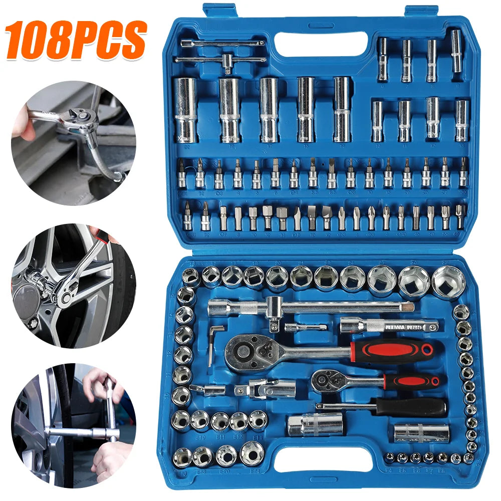 108pcs Socket Wrench Set Car Repair Tools Ratchet Spanner Wrench Set Ratchet Spanner Screwdriver Bits