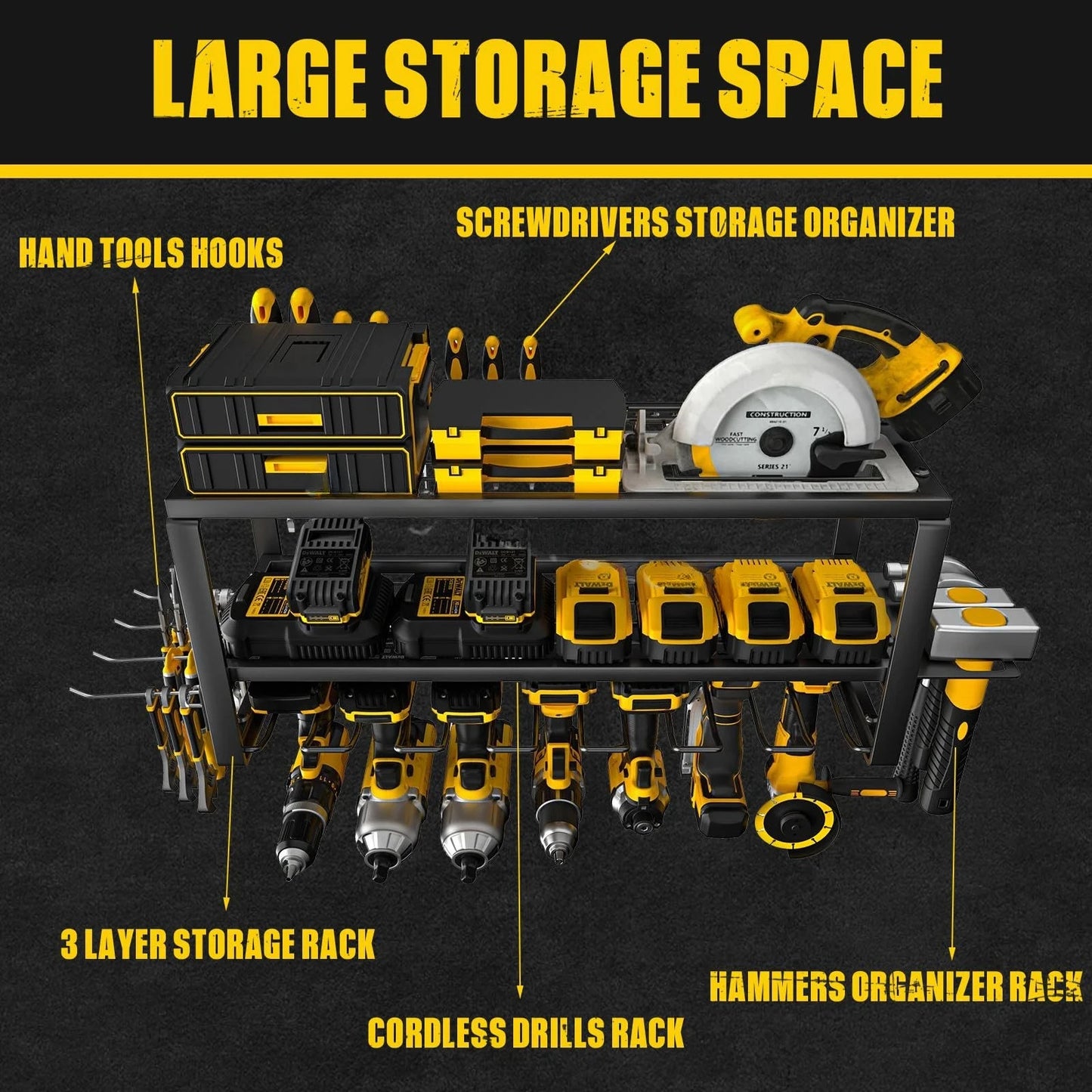 3-Layer Power Tool Organizer Wall Tool Shelf Cabinet Electric Drill Tool Trolley Storage for Garage Workshop
