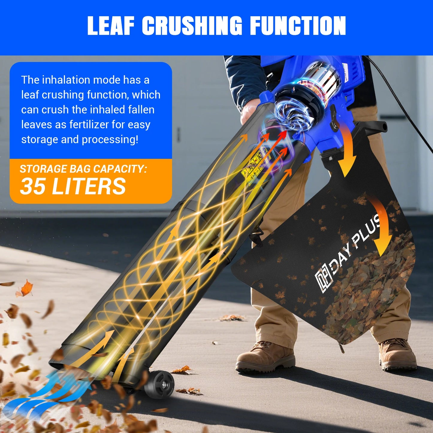 3-in-1 Lightweight Leaf Blower, Garden Vacuum & Mulcher for Easy Clearing of Leaves & Waste in Garden, Patio & Driveway