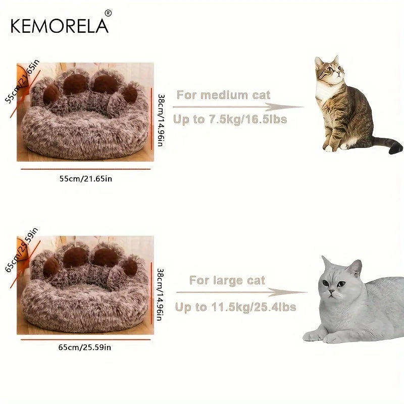 KEMORELA Creative Bear Paw-Shaped Plush Pet Nest Non-Slip Bottom Design Suitable for Small Pet Cats and Dogs