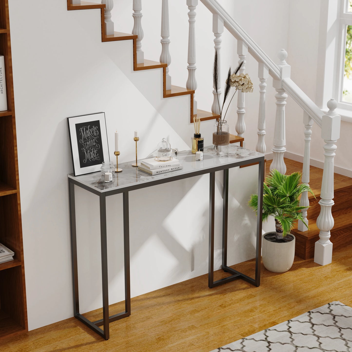 Modern Marble Console Table with Metal Frame for Entryway and Living Room Display