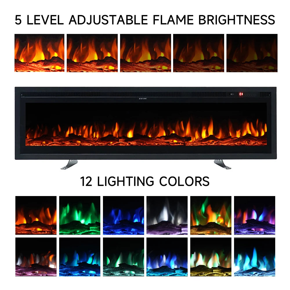 70/80 Inch Electric Fireplace with Remote 12 Flame Colours 1800W Home Decoration