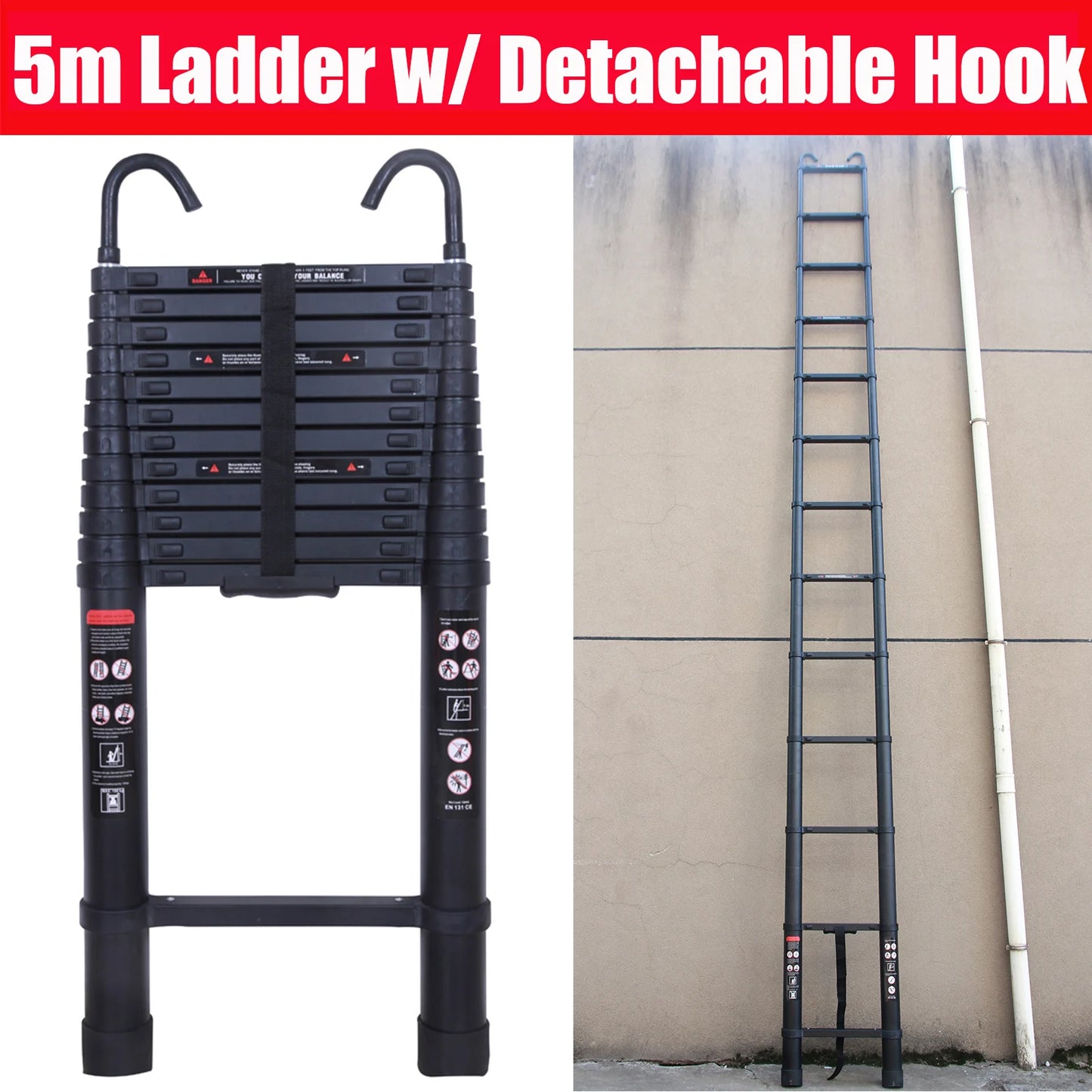 Telescopic Ladder 2.6m-6.2m, Portable Extendable Multi-Purpose Folding Aluminium Ladder Heavy Duty Extension Step