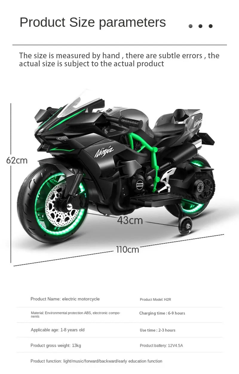 1.1M Long Children Electric Two Wheeled Rechargeable Drive Motorcycle For 3-9 Years Kids Ride On