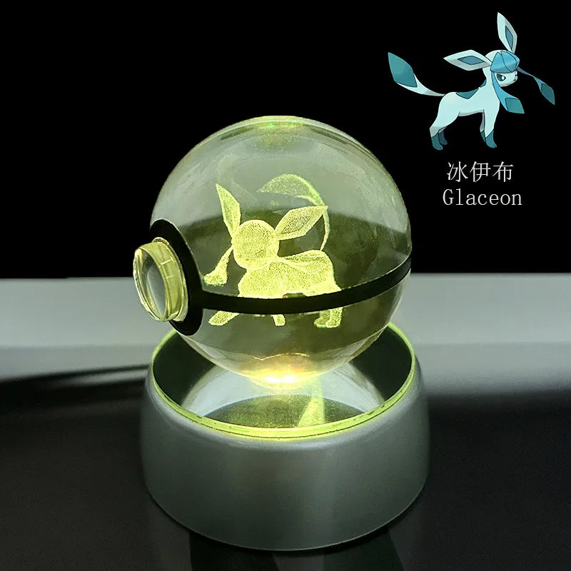 Pokemon 3D Crystal Ball Pikachu Gengar Eevee Mewtwo Anime Led Night Light