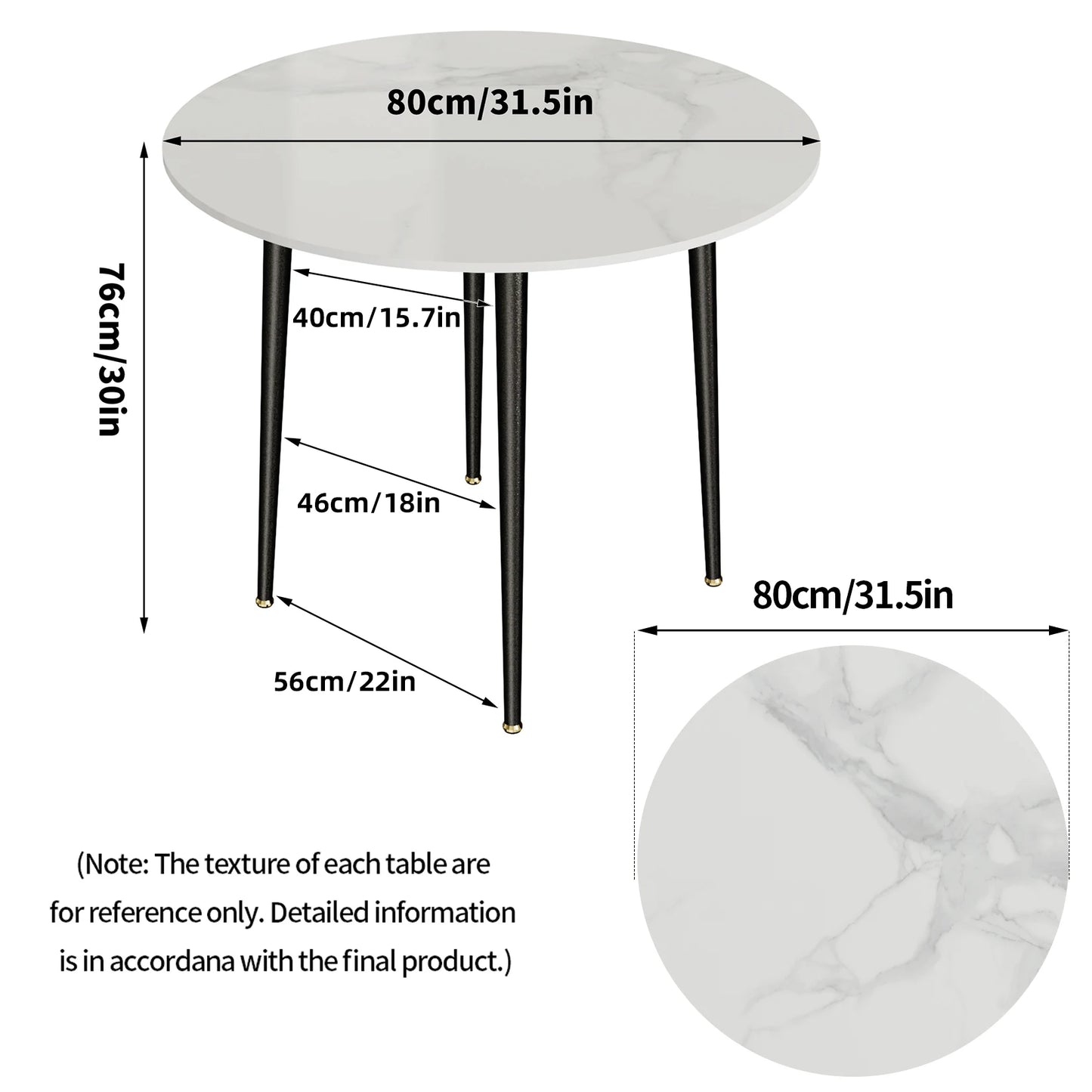 Modern Round Dining Table Marble Top 80Cm