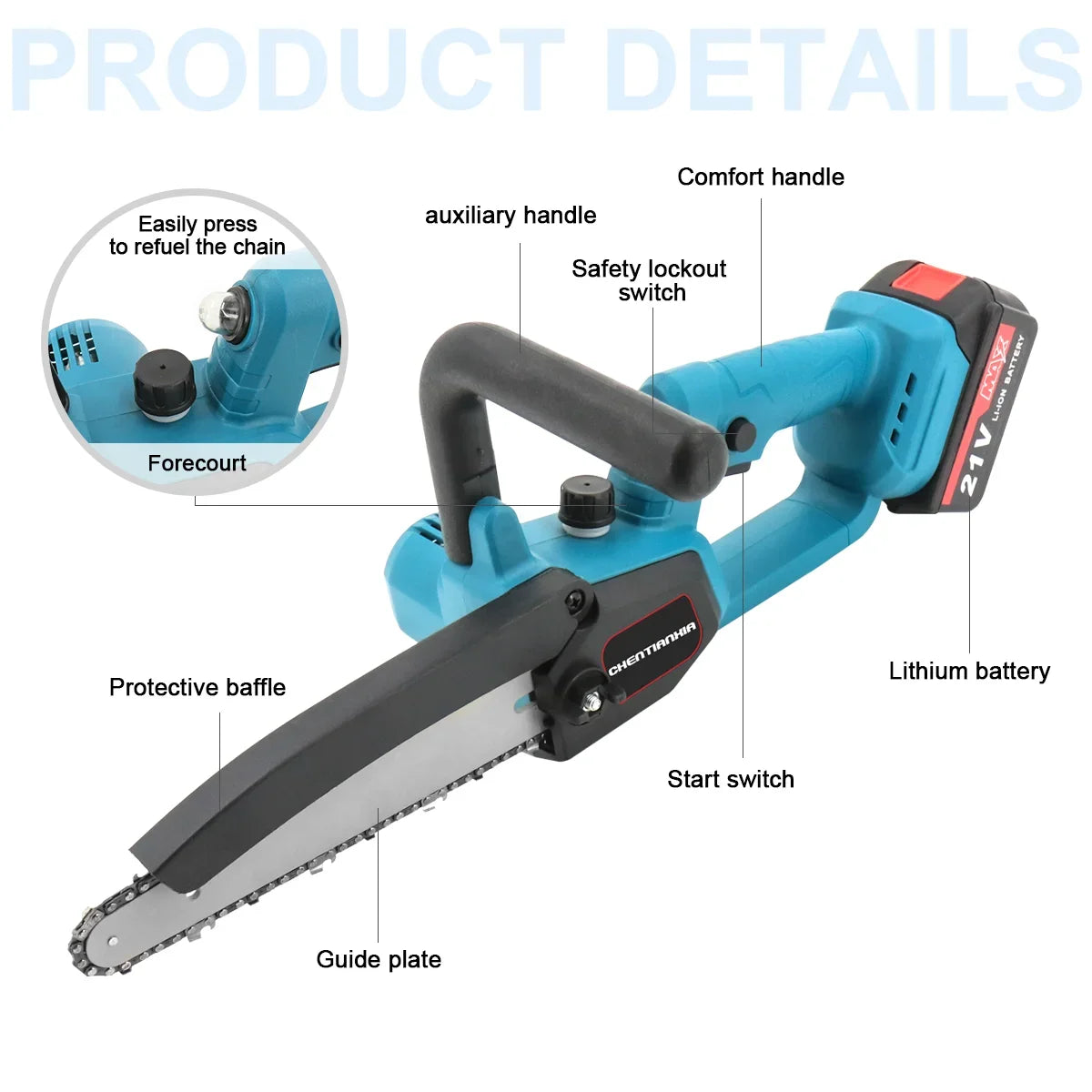 10inch 4000W Mini Cordless Chainsaw Electric One-Hand Wood Cutter 2 Batteries for Trimming