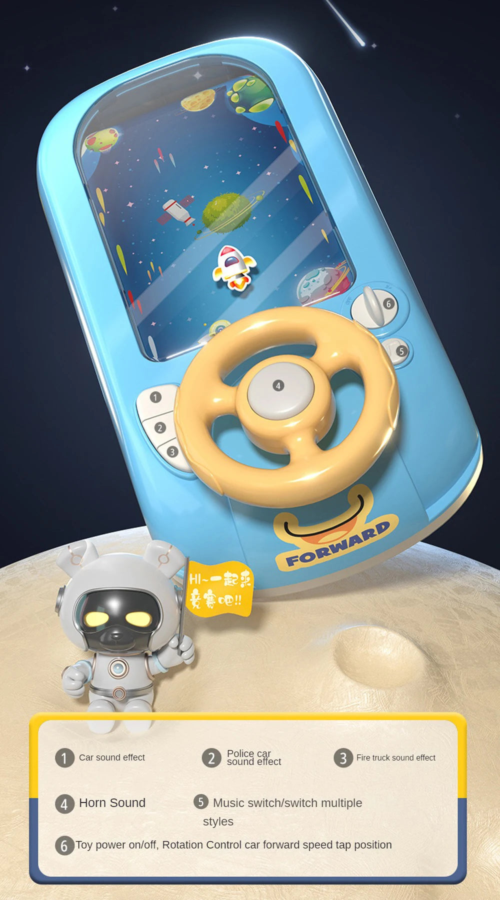 Racing Car Electronic Adventure Game Steering Wheel Driving Toy Children Simulation Vehicles With Music Sound For Kids