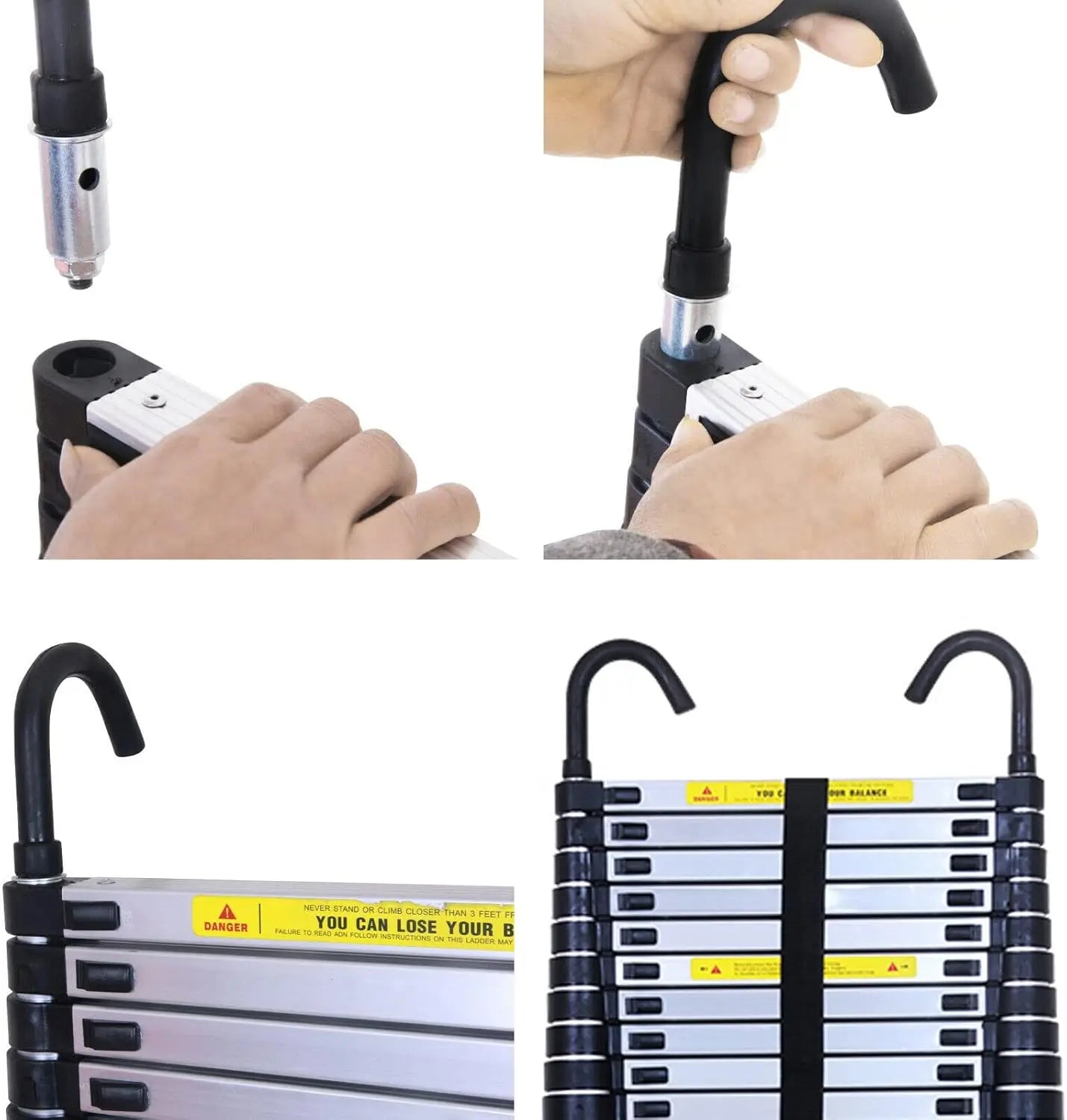 Telescopic Ladder 5M/16.4FT Multi-Purpose Folding Ladder with Hooks, Extendable Loft Ladder Portable Collapsible Ladder, EN131