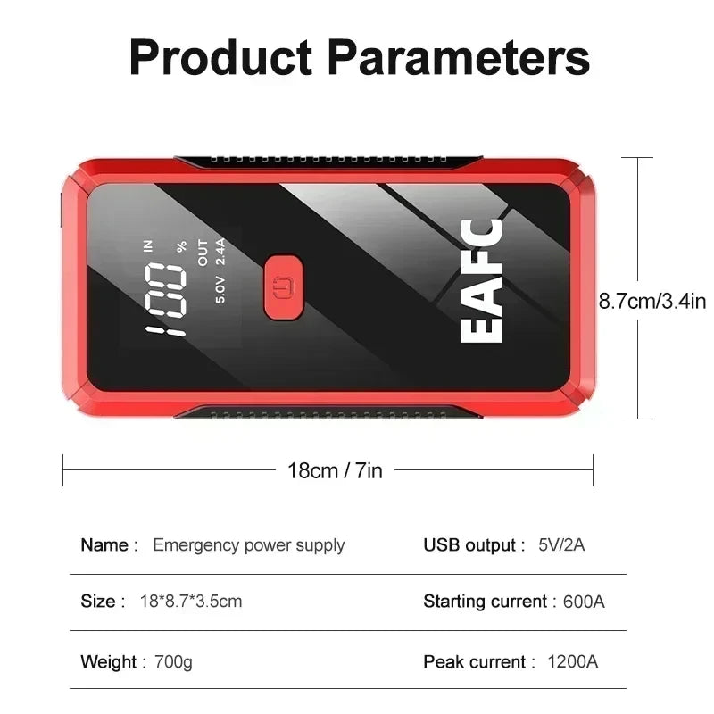 12V Car Jump Starter 600A-2000A Car Battery Starter Booster Emergency Start Portable Power Bank