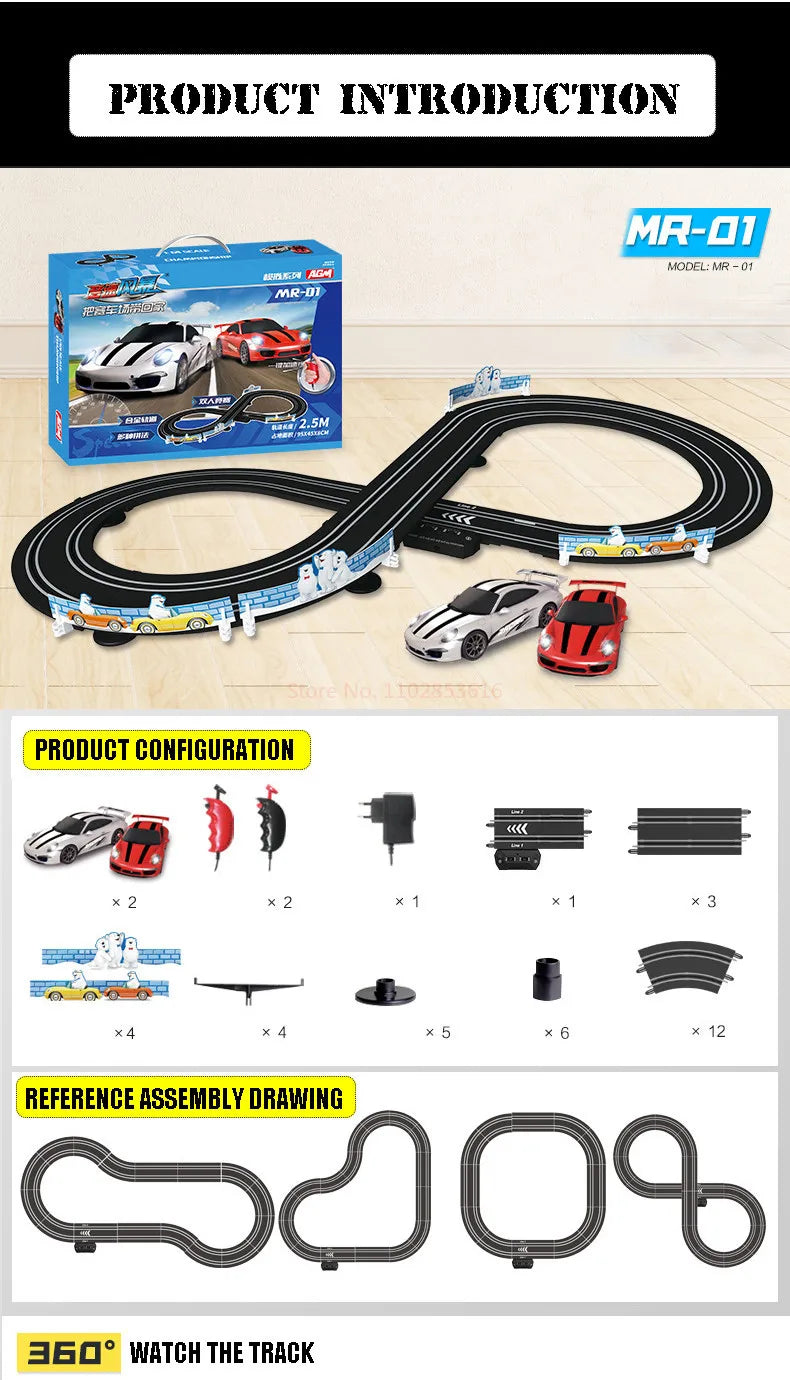 Electric Railway Track Set Double Remote Control Car Racing Track Autorama Circuit Toy For Children Gift
