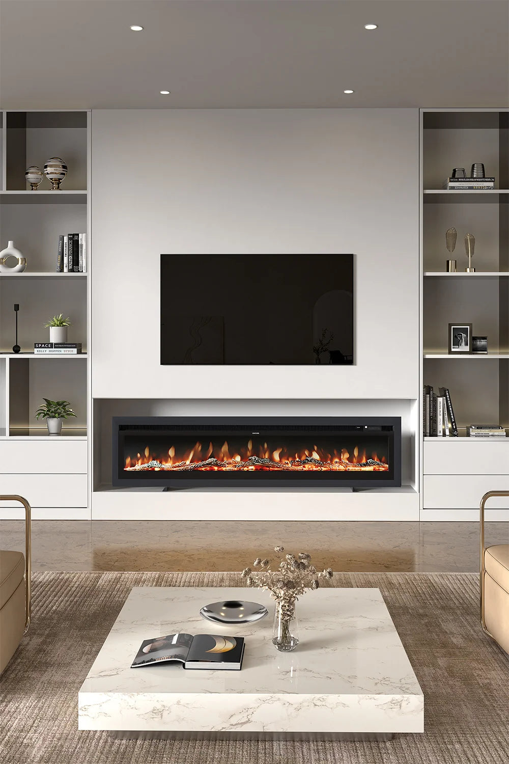 70/80 Inch Electric Fireplace with Remote 12 Flame Colours 1800W Home Decoration