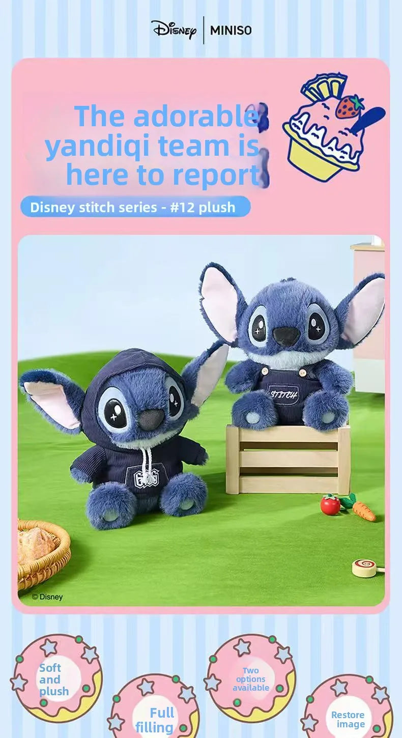 Miniso Disney Stitch Series No.12 Stitch Sitting Doll Hoodie Strap Pants Doll Cute