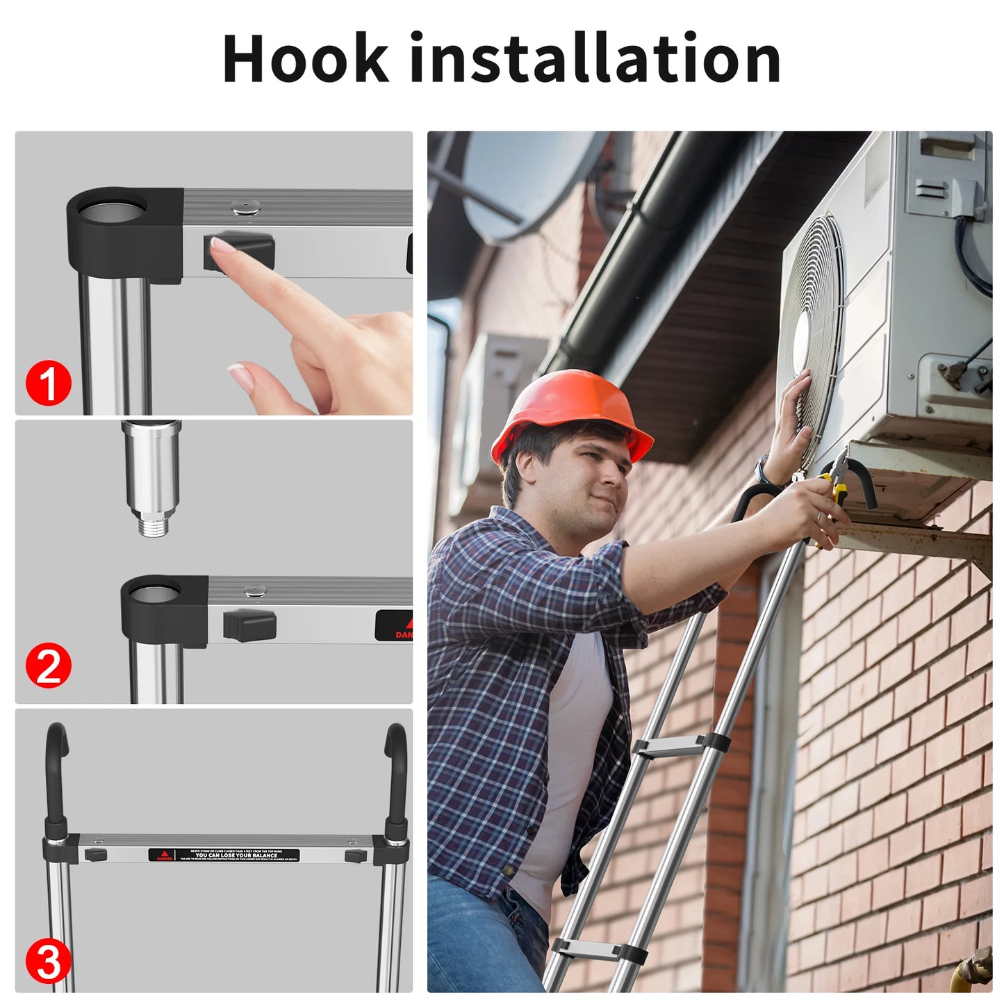 Multi-Size Aluminium Telescopic Ladder with Non-Slip Feet,Adjustable Lightweight Ladder