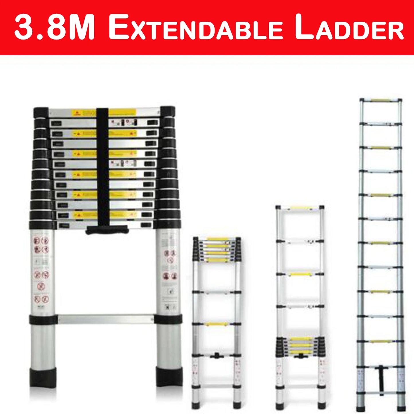 Telescopic Ladder 2.6m-6.2m, Portable Extendable Multi-Purpose Folding Aluminium Ladder Heavy Duty Extension Step
