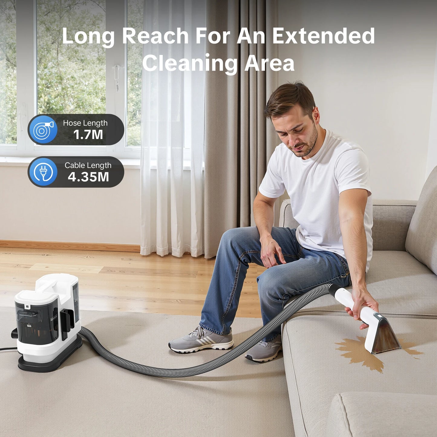 Lubluelu V8 800W Hot Water Carpet Cleaner  60°C Deep Clean Pet Stains 15kPa Strong Suction 5M Long Power Cord 1.75L Tank