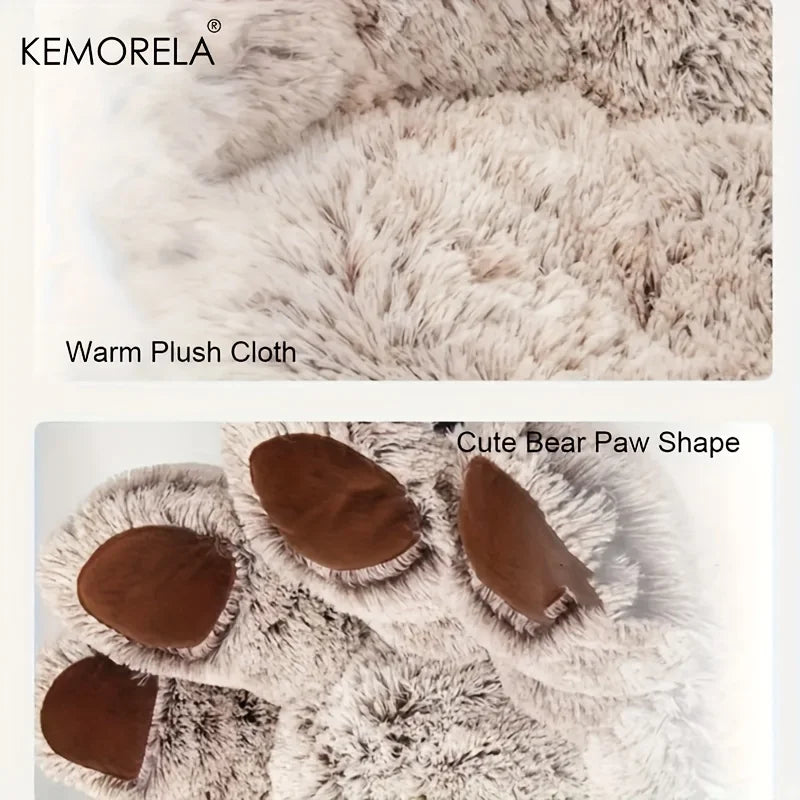 KEMORELA Creative Bear Paw-Shaped Plush Pet Nest Non-Slip Bottom Design Suitable for Small Pet Cats and Dogs