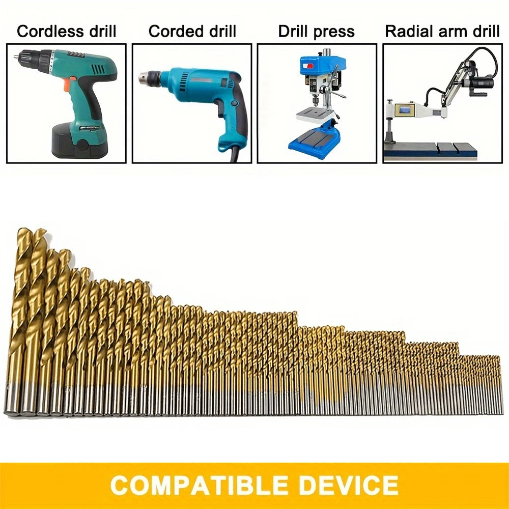 99Pcs HSS 4241 Twist Drill Bit Set Anti-rust Wear Protection Round Shank Titanium Drill Bits