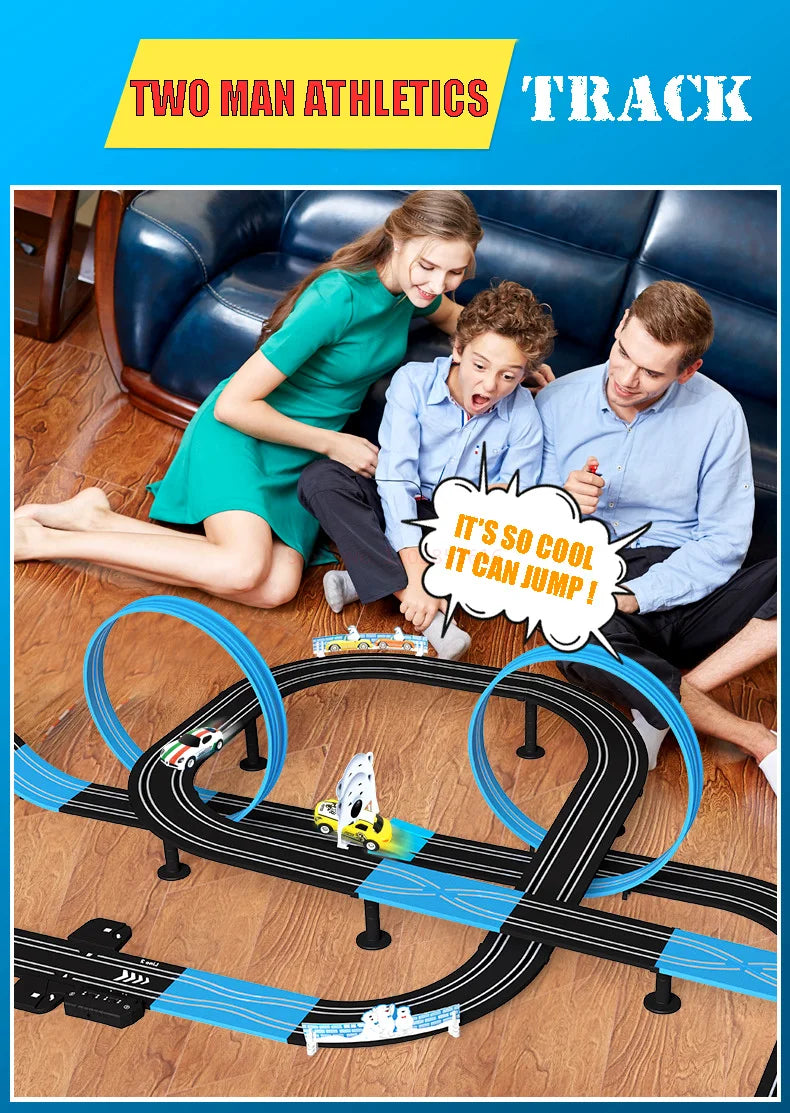 Electric Railway Track Set Double Remote Control Car Racing Track Autorama Circuit Toy For Children Gift