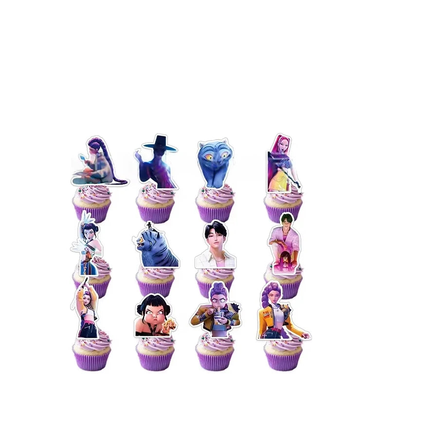 Korean Anime Kpop Demon Hunters Birthday and Christmas Party Decoration Outdoors Set-Balloons Banner Cake Topper And Stickifiers