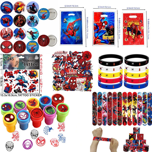 Disney Spiderman Party Kids Favor Toys includes Slap Bracelets Tattoo Stickers Blowouts Gifts Bags Set for Party Decorations
