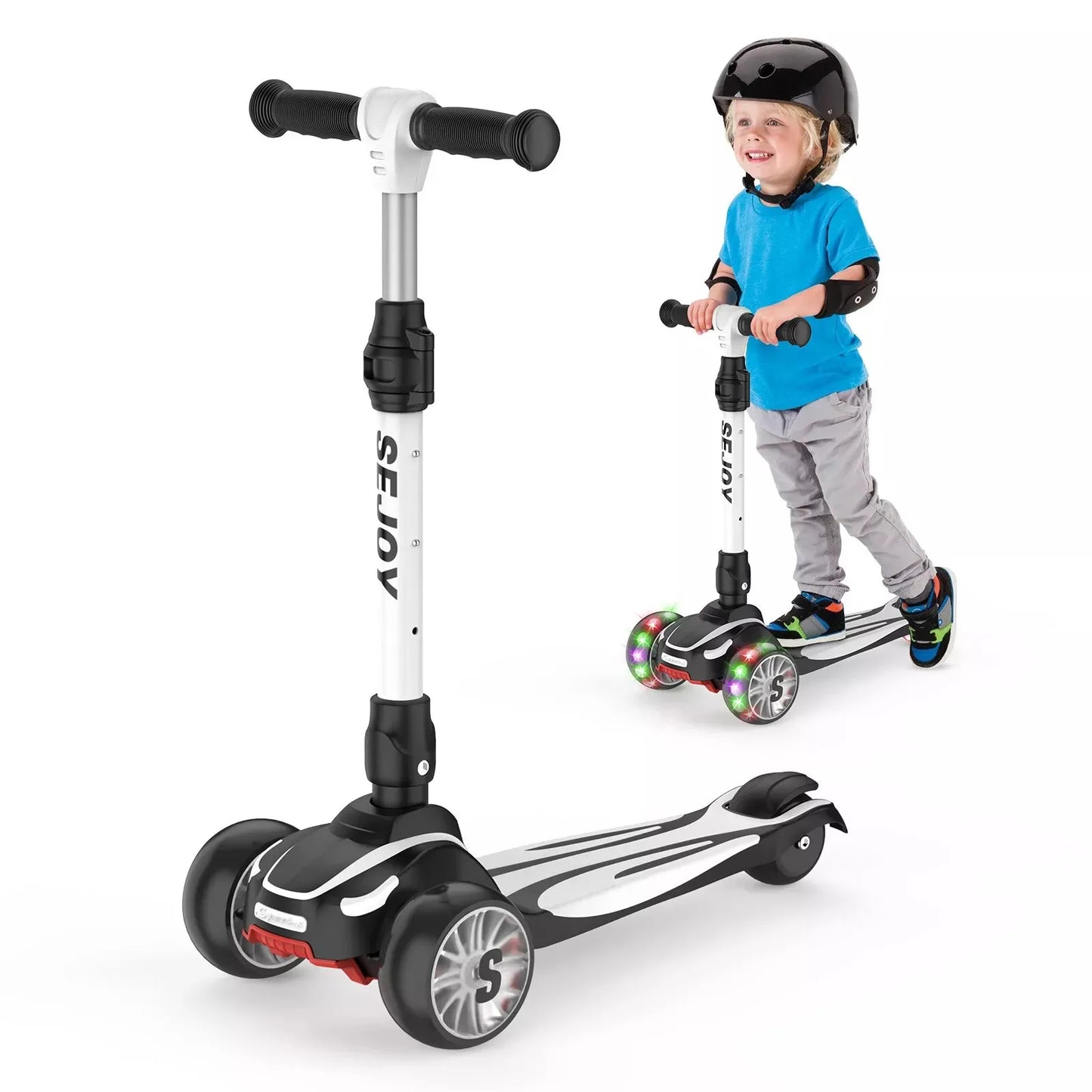 Sejoy Baby Scooter with LED Wheels Adjustable Height, Foldable Design & Dual Modes 2-8 Years