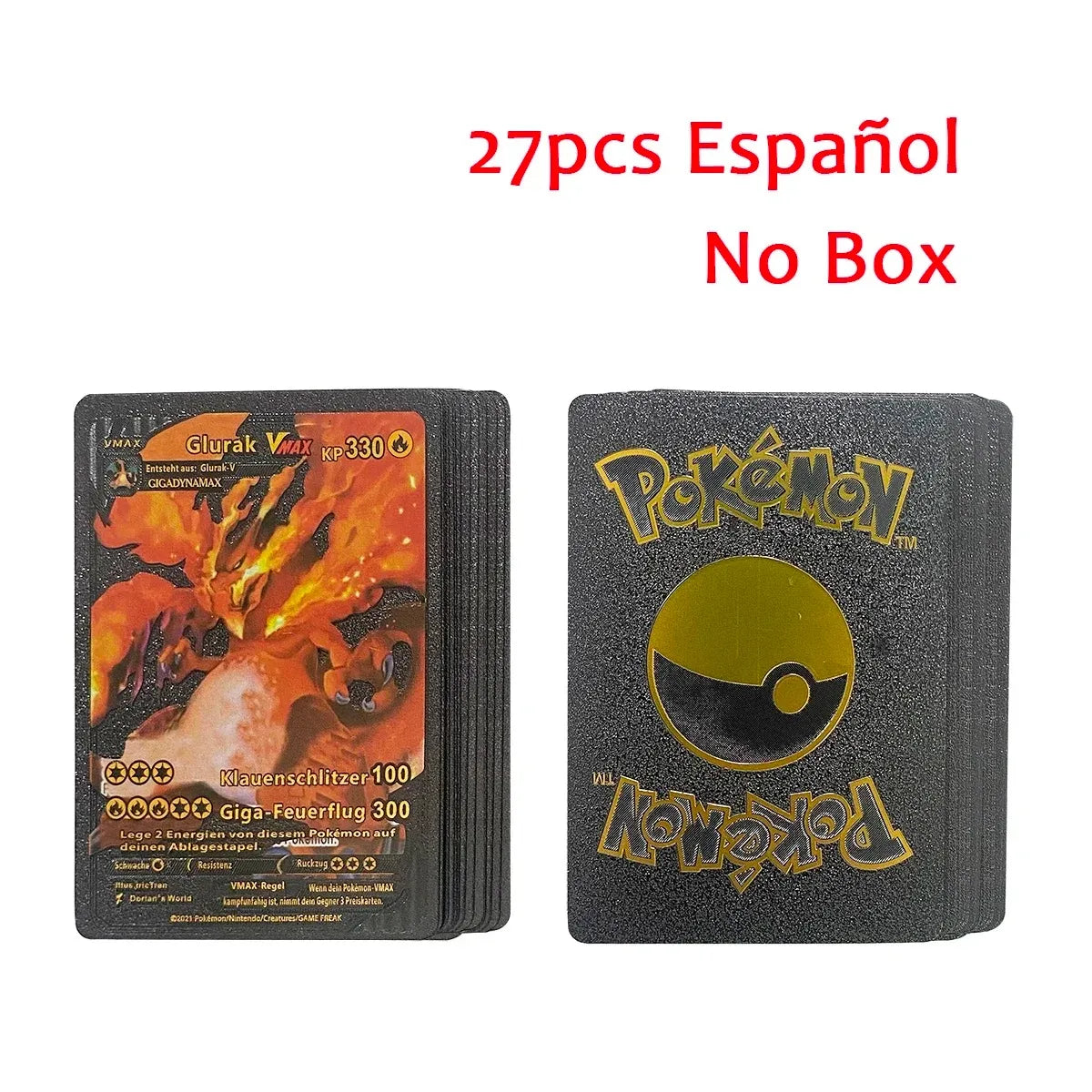 10-55Pcs Pokemon Gold Foil Cards Golden Letters English Spanish French German Game Card Metalicas Charizard Vmax Gx Series