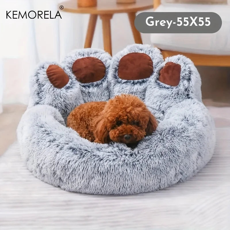 KEMORELA Creative Bear Paw-Shaped Plush Pet Nest Non-Slip Bottom Design Suitable for Small Pet Cats and Dogs