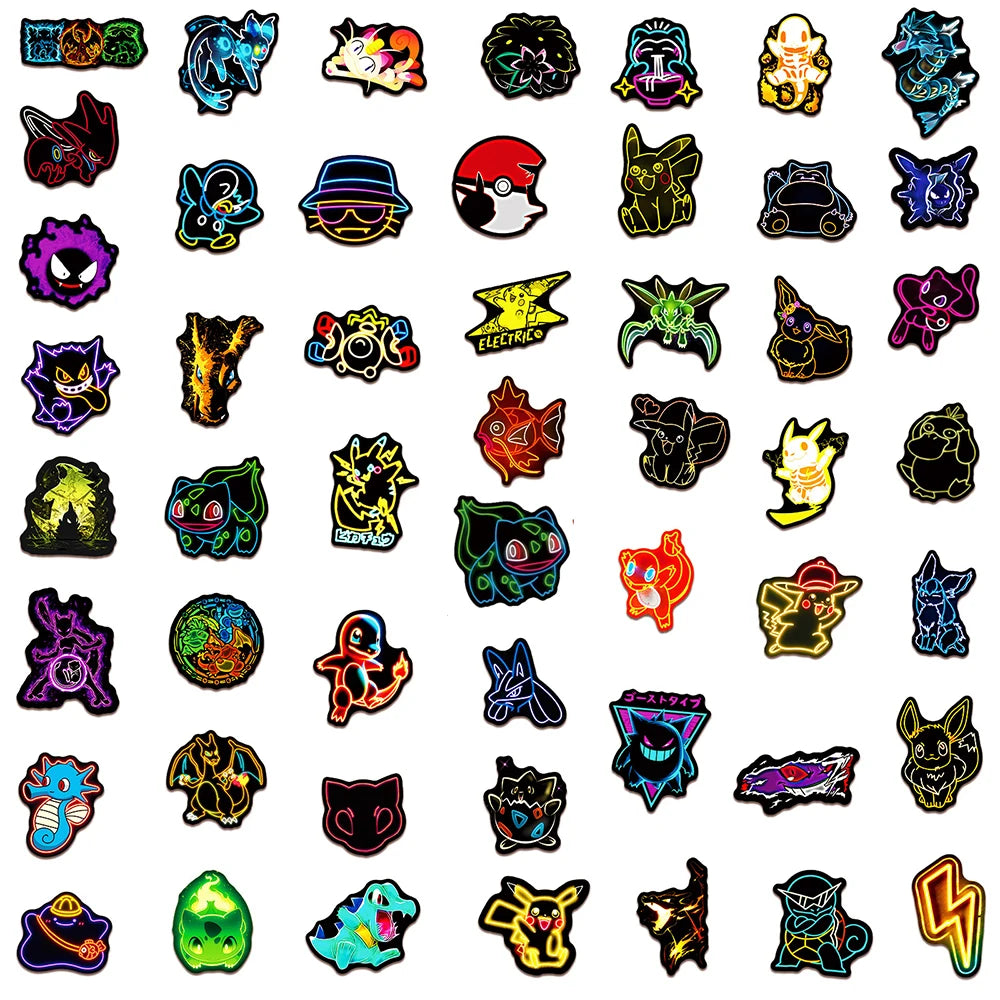 10/30/50pcs Cool Anime Neon Pokemon Stickers Pikachu Cartoon Decals