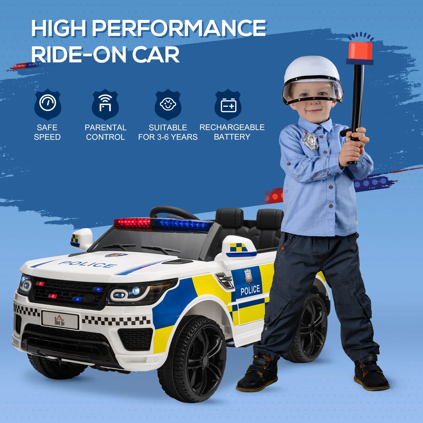 12V Range Rover Police Car Kid Electric Ride On w Remote Siren Bluetooth 3-6 Years