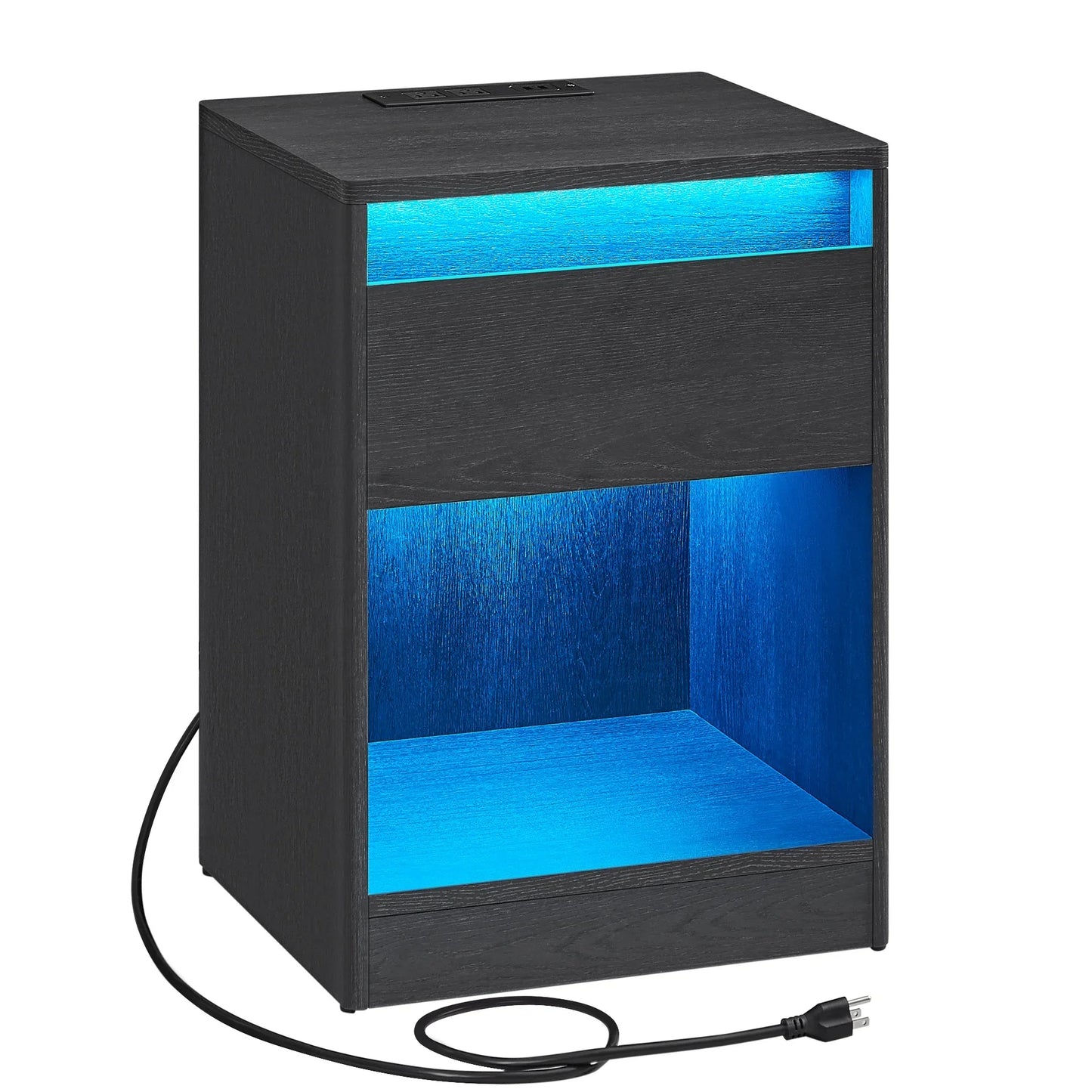 Table De Chevet Inteligente Smart Beside Table Usb Led Black Nightstand With Charging Station