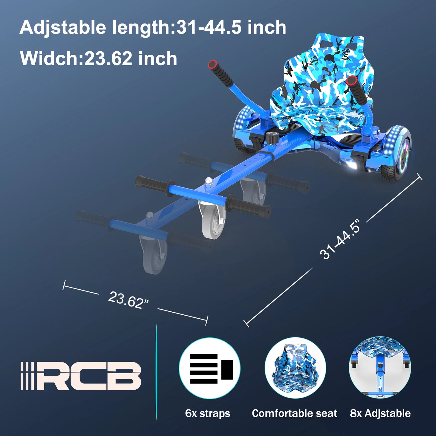 RCB 6.5-Inch Hoverboard with Go-Kart, Non-Slip Tire, LED Lights, Built-in Safety System, Electric Hoverboard for Kids & Adults