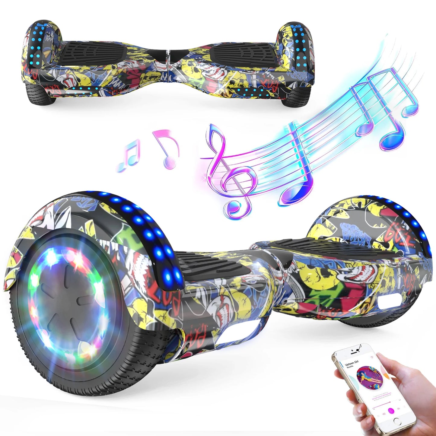 RCB Hoverboards for kids, 6.5 Inch Two-Wheel Self Balancing Electric Scooter with Bluetooth Speaker, LED Lights