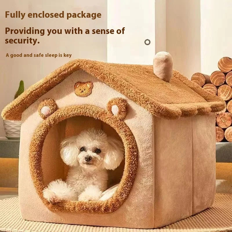 All Season Dog House Style Bed - Removable Washable Pet Bed for Small Dogs & Cats