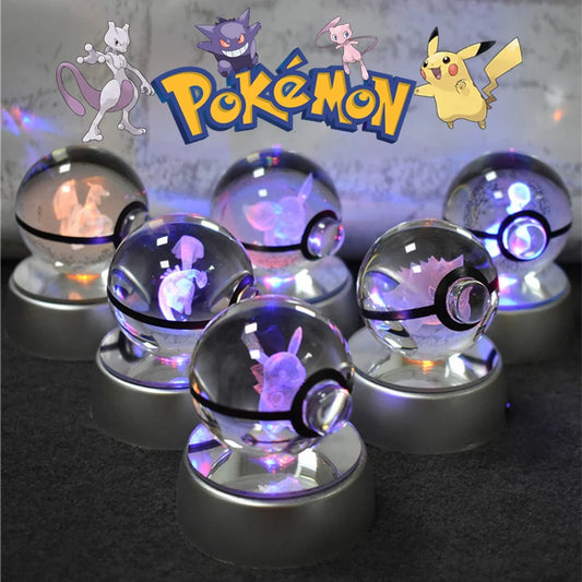 Pokemon Crystal Ball 3D Pikachu Gengar Mewtwo Night Light Lamp