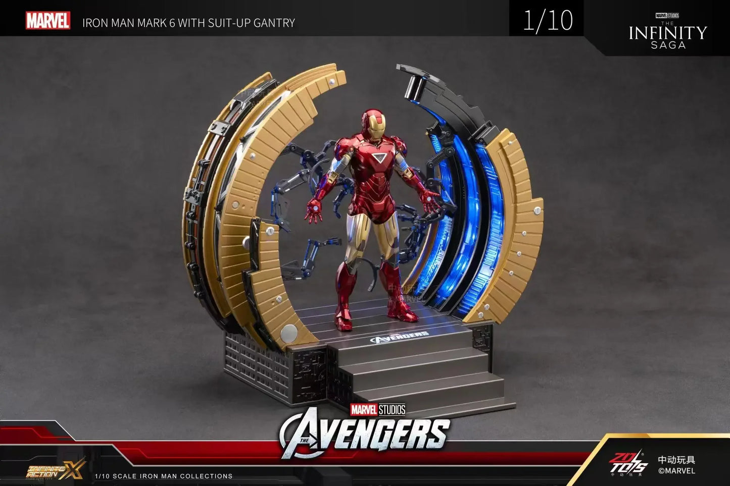 ZD Original Iron Man SUIT-UP GANTRY 1/10 Marvel Legend Demolition stand LED Light MK6 MK4 Armor Tony Stark Model Action Figure