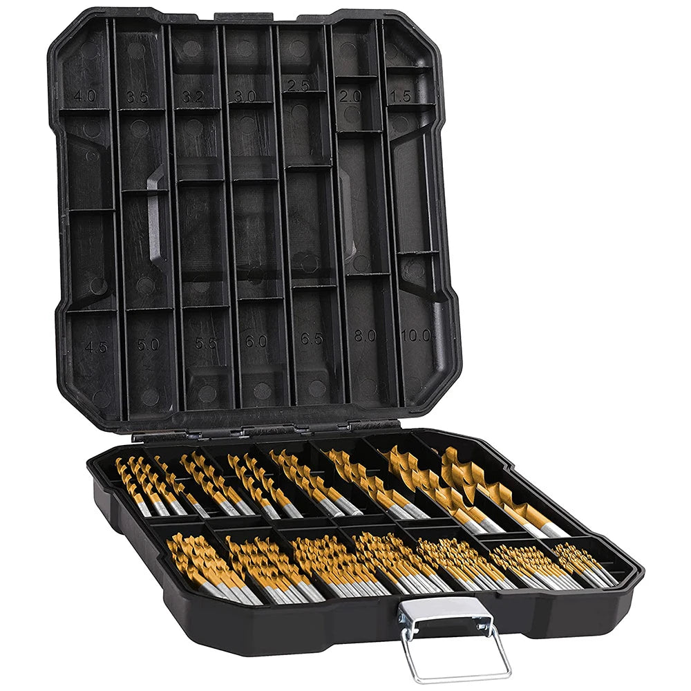 99Pcs HSS 4241 Twist Drill Bit Set Anti-rust Wear Protection Round Shank Titanium Drill Bits