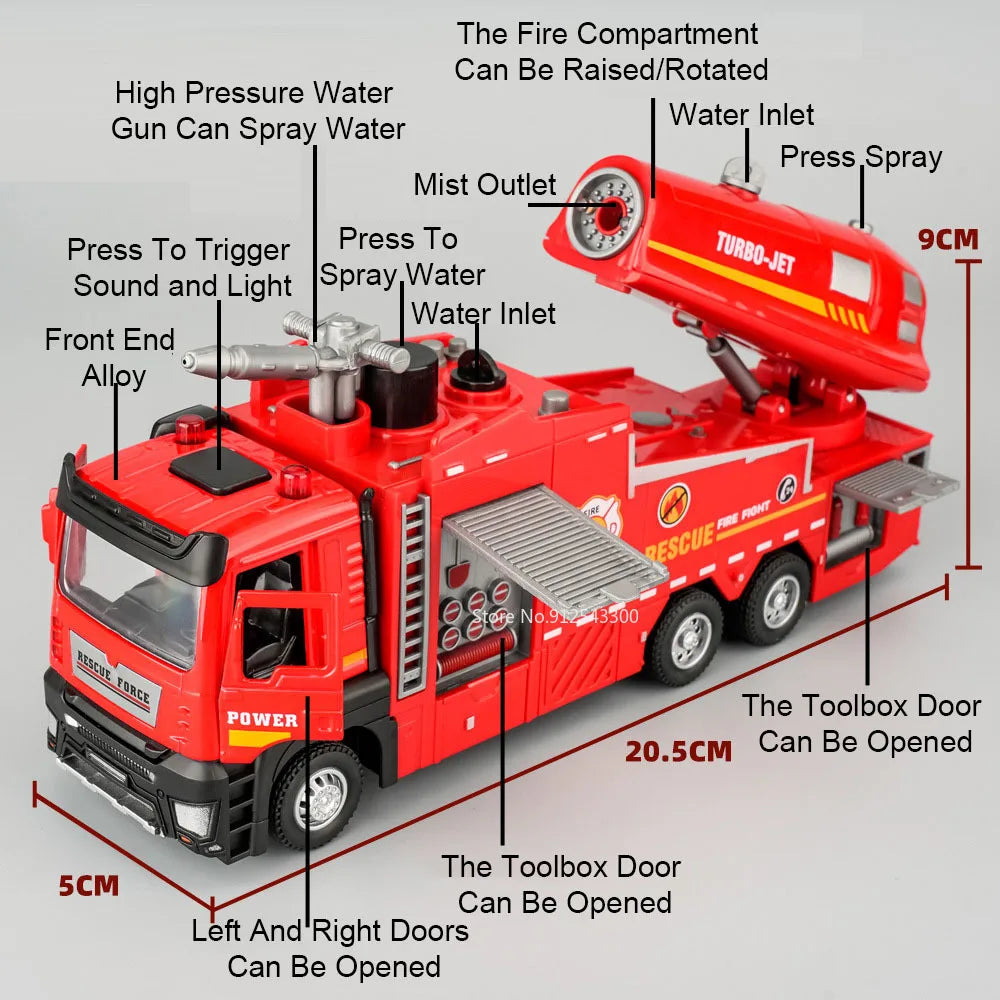1:32 Scale Water Spray Fire Truck Model Ladder Trucks Toy Car Sound Light Christmas Gift